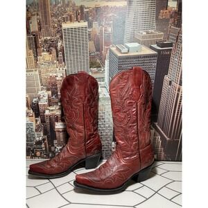 Corral Women's RED Leather Cowboy Boots 7 M Western Snip Toe Mexico; Embroidered